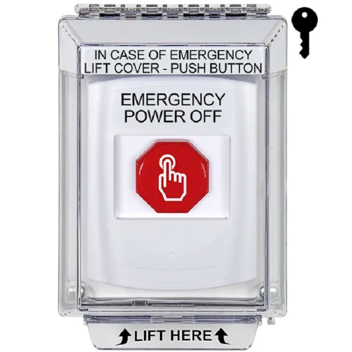 G3A332PO-EN STI G3 Multipurpose Push Button No Camera White 14010 Flush without Sound Key-To-Reset Emergency Power Off - English