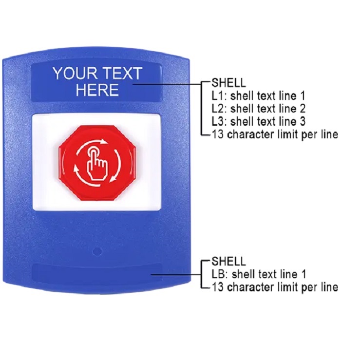 G3A409ZA-EN STI G3 Multipurpose Push Button No Camera Blue No Cover Turn-To-Reset Custom Text - English