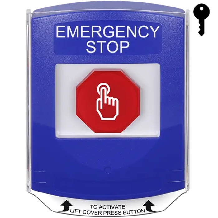 G3A422ES-EN STI G3 Multipurpose Push Button No Camera Blue Shield Key-To-Reset Emergency Stop - English