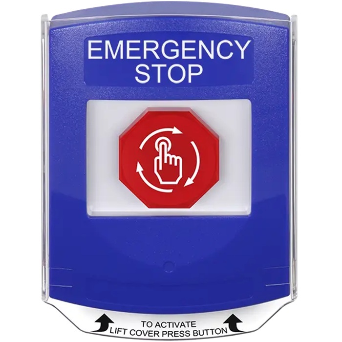 G3A429ES-EN STI G3 Multipurpose Push Button No Camera Blue Shield Turn-To-Reset Emergency Stop - English