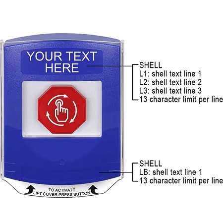 G3A429ZA-EN STI G3 Multipurpose Push Button No Camera Blue Shield Turn-To-Reset Custom Text - English