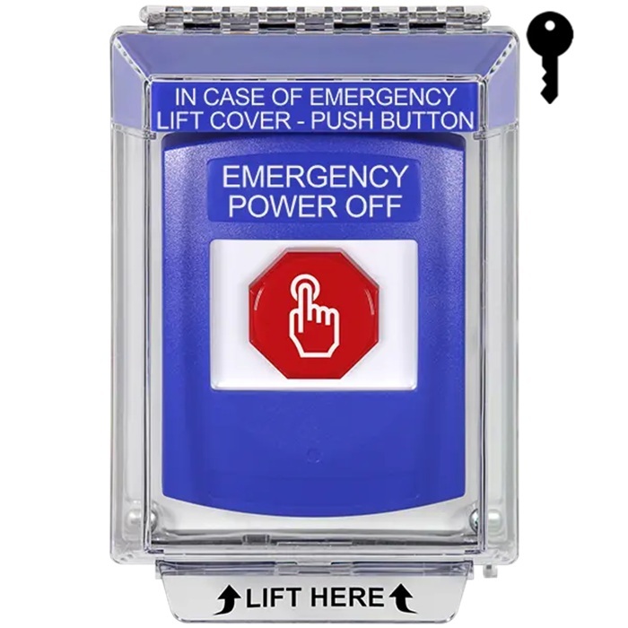 G3A432PO-EN STI G3 Multipurpose Push Button No Camera Blue 14010 Flush without Sound Key-To-Reset Emergency Power Off - English