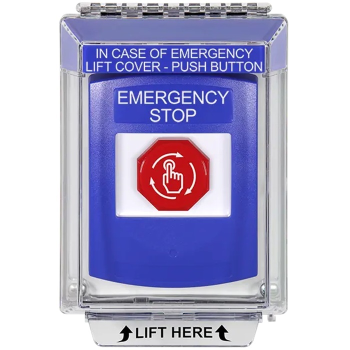 G3A439ES-EN STI G3 Multipurpose Push Button No Camera Blue 14010 Flush without Sound Turn-To-Reset Emergency Stop - English