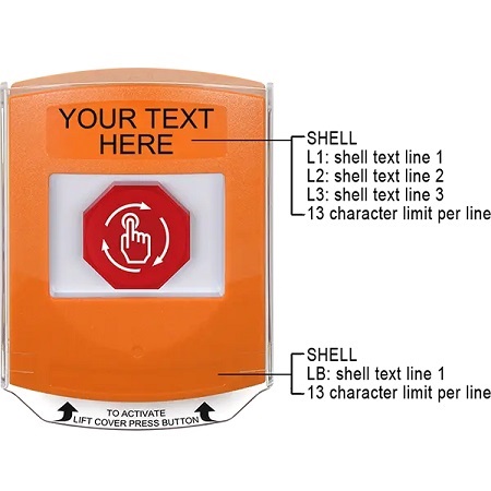 G3A529ZA-EN STI G3 Multipurpose Push Button No Camera Orange Shield Turn-To-Reset Custom Text - English