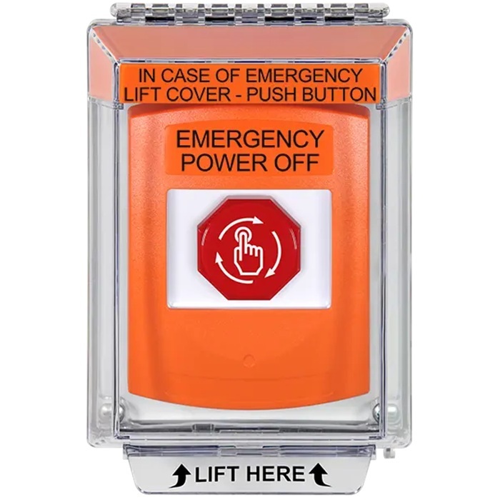 G3A539PO-EN STI G3 Multipurpose Push Button No Camera Orange 14010 Flush without Sound Turn-To-Reset Emergency Power Off - English