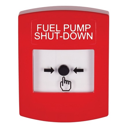 GLR001PS-EN STI Red Indoor Only No Cover Key-to-Reset Push Button with FUEL PUMP SHUT-DOWN Label English
