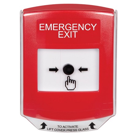 GLR021EX-EN STI Red Indoor Only Shield Key-to-Reset Push Button with EMERGENCY EXIT Label English