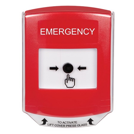GLR0A1EM-EN STI Red Indoor Only Shield w/ Sound Key-to-Reset Push Button with EMERGENCY Label English