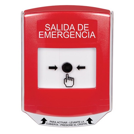 GLR0A1EX-ES STI Red Indoor Only Shield w/ Sound Key-to-Reset Push Button with EMERGENCY EXIT Label Spanish