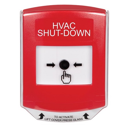 GLR0A1HV-EN STI Red Indoor Only Shield w/ Sound Key-to-Reset Push Button with HVAC SHUT-DOWN Label English