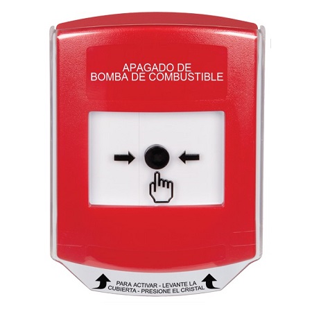 GLR0A1PS-ES STI Red Indoor Only Shield w/ Sound Key-to-Reset Push Button with FUEL PUMP SHUT-DOWN Label Spanish