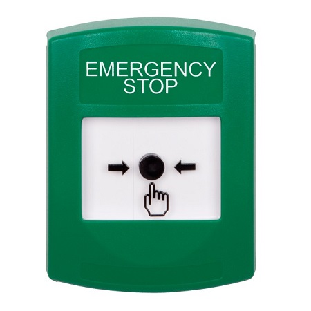 GLR101ES-EN STI Green Indoor Only No Cover Key-to-Reset Push Button with EMERGENCY STOP Label English