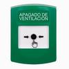 Show product details for GLR101HV-ES STI Green Indoor Only No Cover Key-to-Reset Push Button with HVAC SHUT-DOWN Label Spanish
