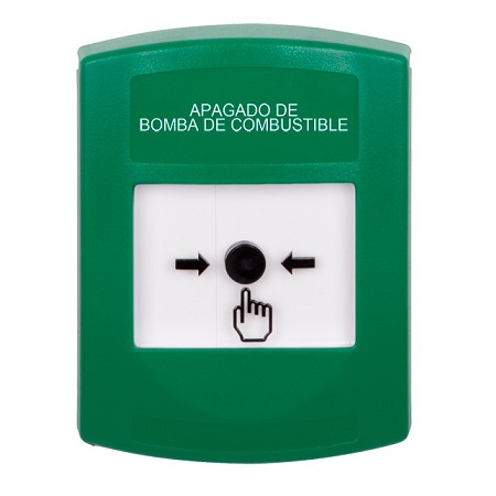 GLR101PS-ES STI Green Indoor Only No Cover Key-to-Reset Push Button with FUEL PUMP SHUT-DOWN Label Spanish
