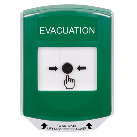 GLR121EV-EN STI Green Indoor Only Shield Key-to-Reset Push Button with EVACUATION Label English