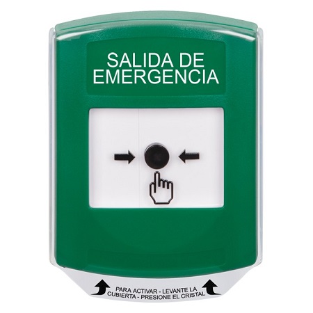 GLR121EX-ES STI Green Indoor Only Shield Key-to-Reset Push Button with EMERGENCY EXIT Label Spanish