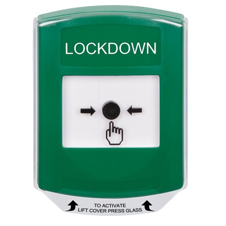 GLR121LD-EN STI Green Indoor Only Shield Key-to-Reset Push Button with LOCKDOWN Label English