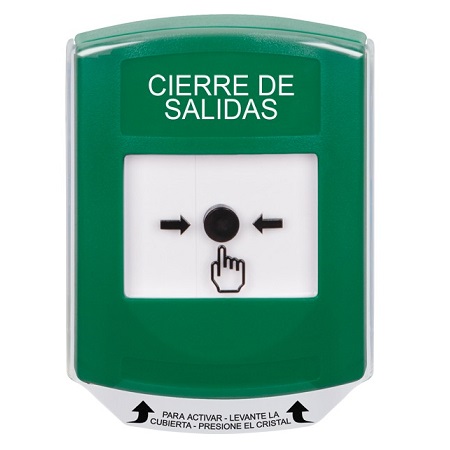 GLR121LD-ES STI Green Indoor Only Shield Key-to-Reset Push Button with LOCKDOWN Label Spanish