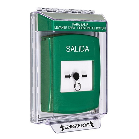 GLR141XT-ES STI Green Indoor/Outdoor Low Profile Flush Mount w/ Sound Key-to-Reset Push Button with EXIT Label Spanish