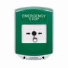 Show product details for GLR1A1ES-EN STI Green Indoor Only Shield w/ Sound Key-to-Reset Push Button with EMERGENCY STOP Label English