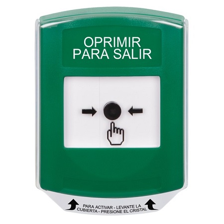 GLR1A1PX-ES STI Green Indoor Only Shield w/ Sound Key-to-Reset Push Button with PUSH TO EXIT Label Spanish