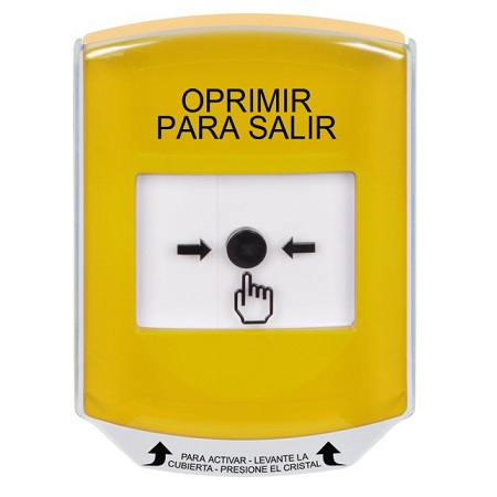 GLR221PX-ES STI Yellow Indoor Only Shield Key-to-Reset Push Button with PUSH TO EXIT Label Spanish
