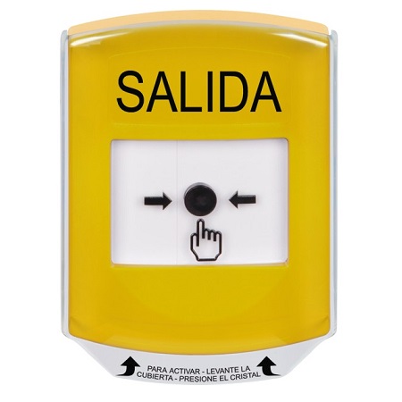 GLR221XT-ES STI Yellow Indoor Only Shield Key-to-Reset Push Button with EXIT Label Spanish