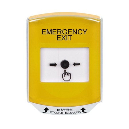 GLR2A1EX-EN STI Yellow Indoor Only Shield w/ Sound Key-to-Reset Push Button with EMERGENCY EXIT Label English