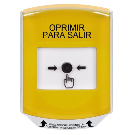 GLR2A1PX-ES STI Yellow Indoor Only Shield w/ Sound Key-to-Reset Push Button with PUSH TO EXIT Label Spanish