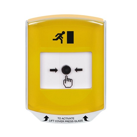 GLR2A1RM-EN STI Yellow Indoor Only Shield w/ Sound Key-to-Reset Push Button with Running Man Icon English
