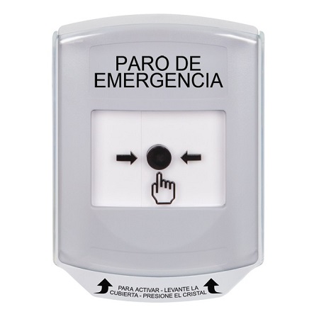 GLR3A1ES-ES STI White Indoor Only Shield w/ Sound Key-to-Reset Push Button with EMERGENCY STOP Label Spanish
