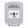 Show product details for GLR3A1ES-ES STI White Indoor Only Shield w/ Sound Key-to-Reset Push Button with EMERGENCY STOP Label Spanish