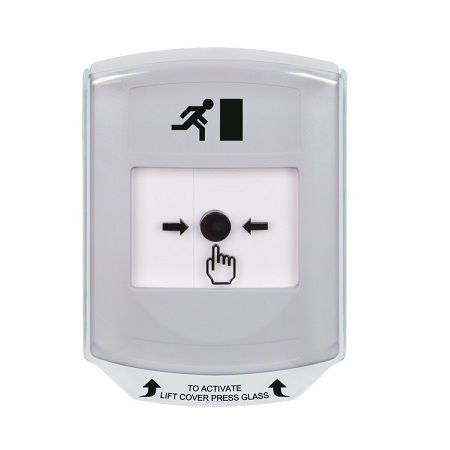GLR3A1RM-EN STI White Indoor Only Shield w/ Sound Key-to-Reset Push Button with Running Man Icon English