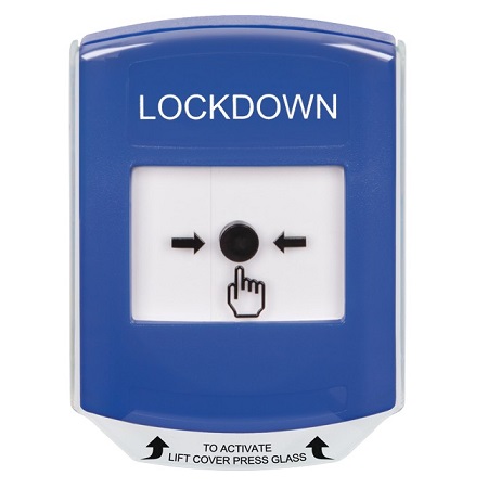 GLR421LD-EN STI Blue Indoor Only Shield Key-to-Reset Push Button with LOCKDOWN Label English