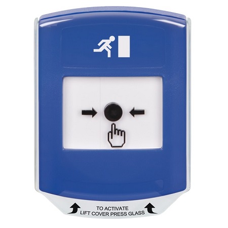 GLR421RM-EN STI Blue Indoor Only Shield Key-to-Reset Push Button with Running Man Icon English