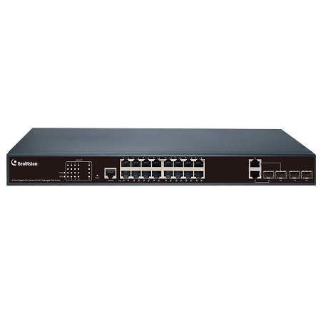 GV-APOE1612 Geovision 16 Gigabit PoE Ports + 4 Port SFP Uplink/Combo Ports 250W Total Budget L2+ Web Management Rackmount PoE Switch