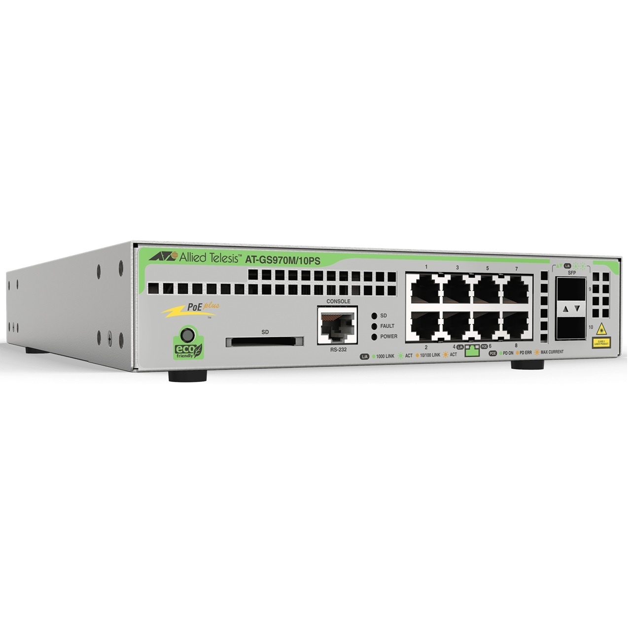 HV-GS970M/10PS-R-10 Hanwha Vision L3 Switch with 8 x 10/100/1000T PoE Ports and 2 x 100/1000X SFP Ports