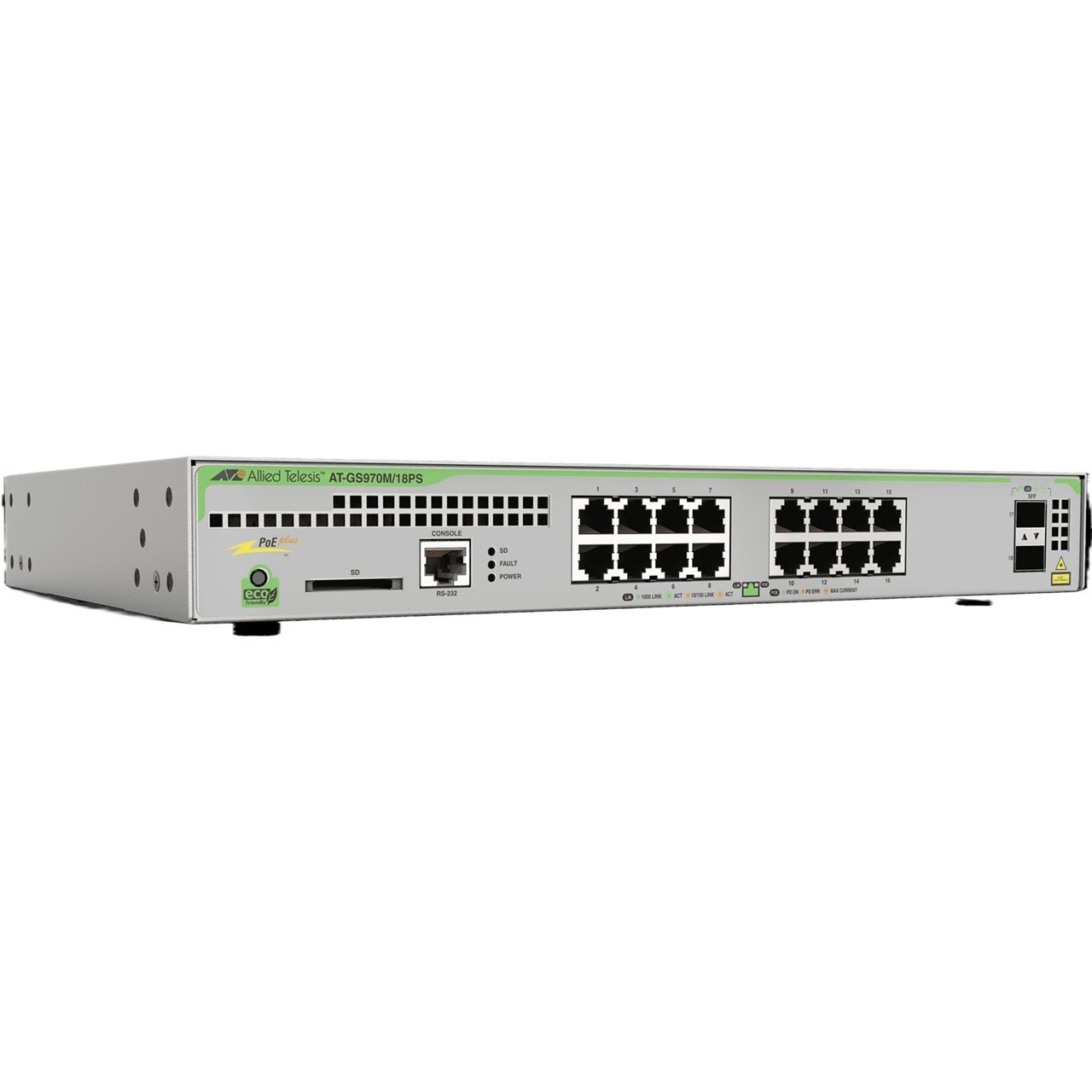 HV-GS970M/18PS-R-10 Hanwha Vision L3 Switch with 16 x 10/100/1000T PoE Ports and 2 x 100/1000X SFP Ports