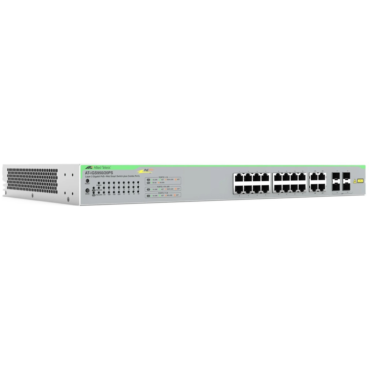 HV-IGS950/20PS-910 Hanwha Vision 16 x Gigabit Ethernet PoE+ 370W (L) WebSmart Switch with 4 SFP Ports