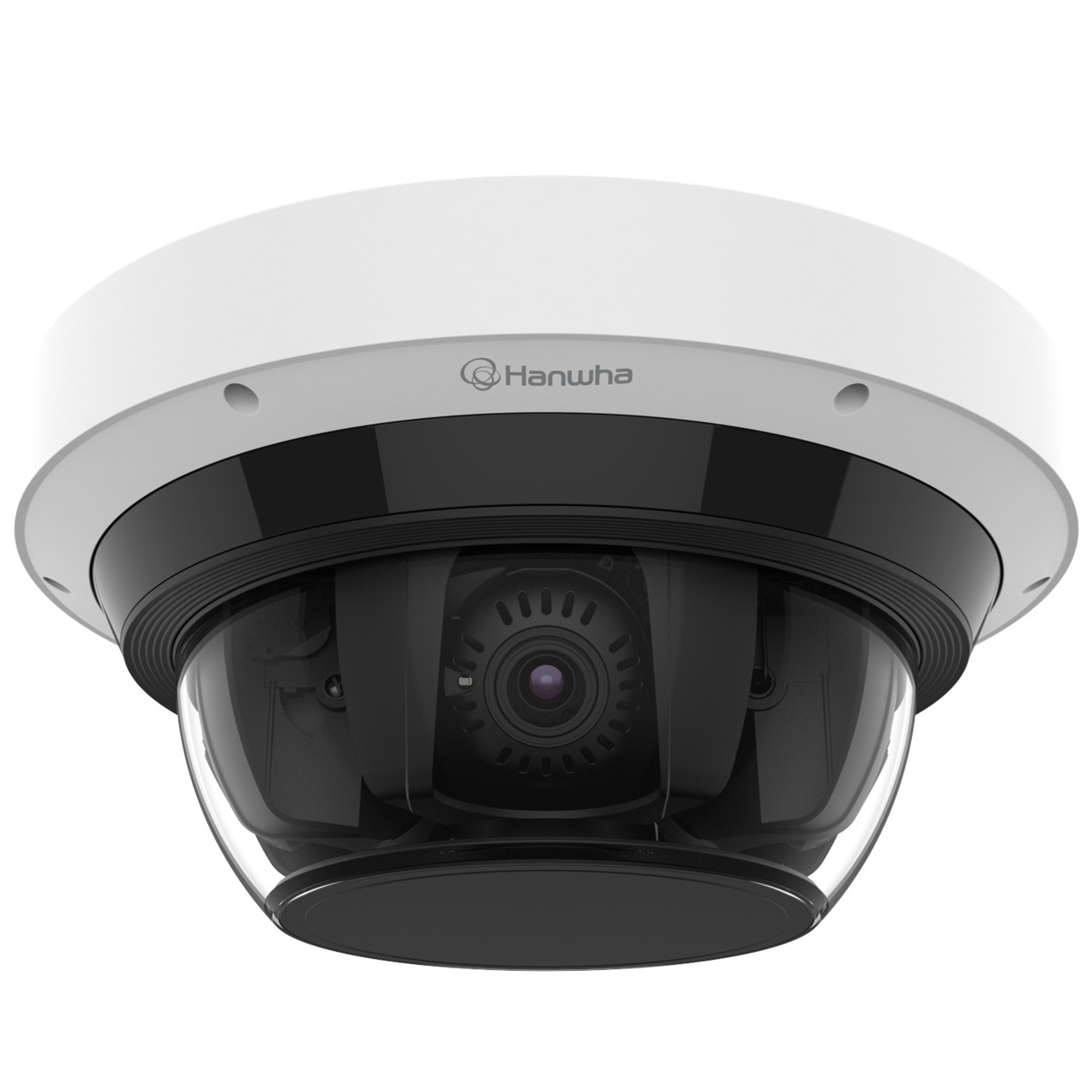 PNM-C32083RQZ Hanwha Vision 4.38-9.33mm Motorized 15FPS @ 8MP Indoor/Outdoor IR Day/Night WDR Multi-sensor Dome IP Security Camera PoE