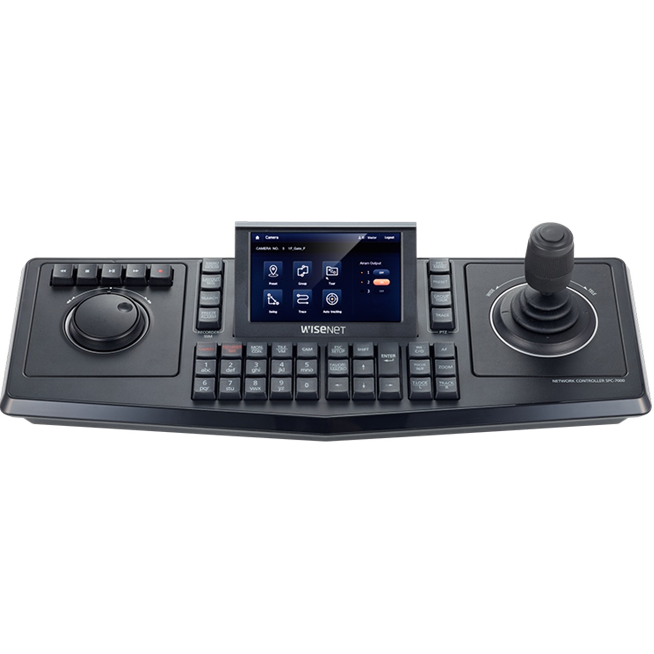 SPC-7000 Hanwha Vision IP System Keyboard Controller Touch Screen TFT LCD Interchangeable 3D Joystick & Jog Shuttle for Left or Right Handed Users