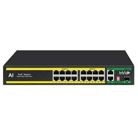 VIS-GIGPOE16-2 InVid Tech Vision Series 16+ 2 xRJ45 Gigabit 13" Rack Mountable Case 250W UL Listed