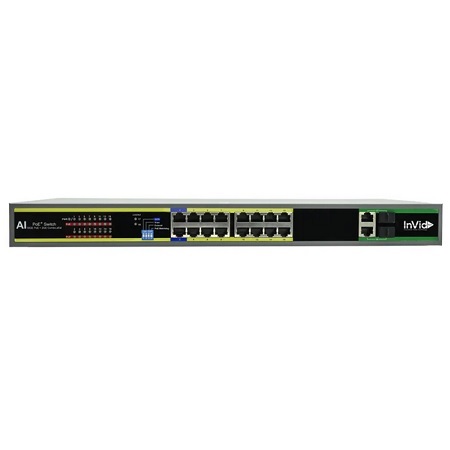 VIS-GIGPOE16-2+ InVid Tech Vision Series 16+2x RJ45+ 2X SFP Gigabit 19" Rack Mountable Case 300W UL Listed