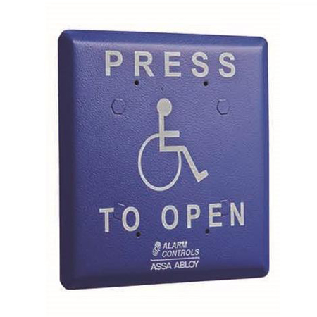 JP2-1 Alarm Controls SPDT Momentary Contacts Press to Open Jumbo Push Plate - Blue with White Handicap Icon