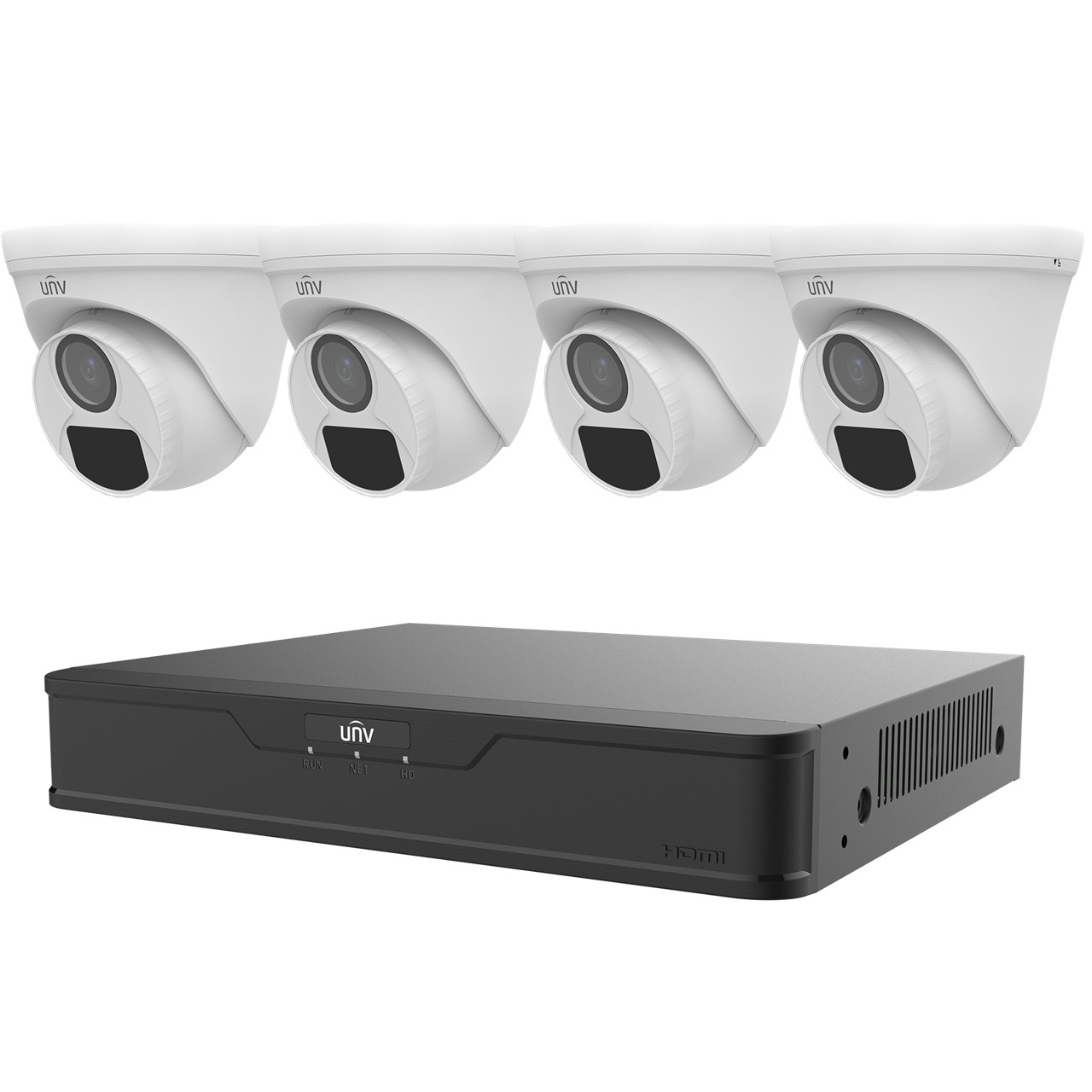 KIT/XVR301-04G3/4*UAC-T112-F28 Uniview 4 Channel HD-TVI/HD-CVI/AHD/Analog + 2 Channel IP DVR Up to 48FPS @ 5MP - No HDD
