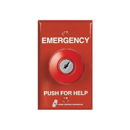 KR-1-4-GR Alarm Controls Latching Operator Key Reset 1 N/O Pair 1 N/C Pair Emergency Panic Station with Guard Ring - Red Wall Plate