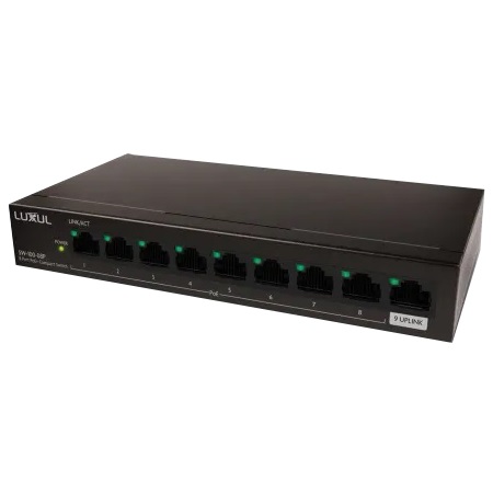 SW-100-08P Luxul 8 PoE Ports + 1 Gigabit Uplink 92W Total Budget Unmanaged Desktop PoE Switch