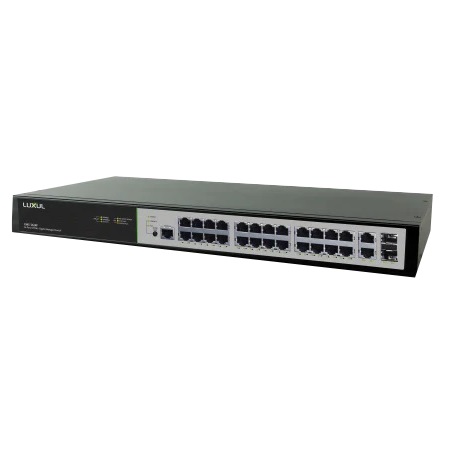 XMS-2624P Luxul 24 Gigabit PoE Ports + 2 Gigabit RJ45 Uplink Ports + 2 Shared SFP Ports 370W Total Budget Managed Rackmount PoE Switch