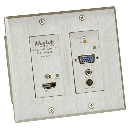 500773-TX Muxlab HDMI / VGA over IP 4K PoE Wall Plate
