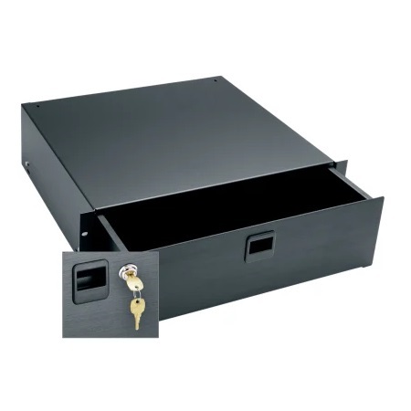 D3LK Middle Atlantic 3-Space 5 1/4 Inch Rack Drawer with Lock (Black Brushed)